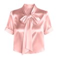 thumbnail image 4 of ClodeEU Women's Bow Tie V‑Neck Blouse, Short Cuffed Sleeve Elegant Dress Shirt for Office Work ,Women's S-XXXL, 4 of 5