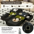 thumbnail image 4 of GZXS 33-Inch Mid Century Modern Square Coffee Table with 3 Drawers, Tempered Glass Top, Solid Rubber Wood Legs - Storage and Style for Living Room (Black), 4 of 9