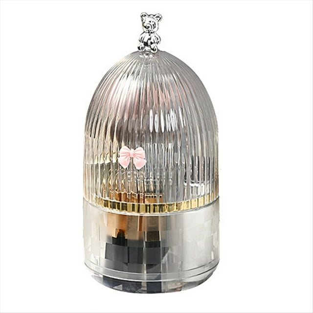 Organizador Giratorio para Brochas de Maquillaje con Tapa Contenedor Giratorio de 360° A Prueba de Polvo para Brochas de Maquillaje con Cubierta AcríLica Transparente, B