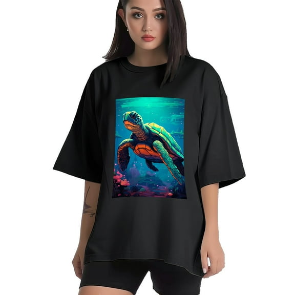 Plus Size Shirt for Women Black Tops for Women Short Sleeves Shirt for Women Turtle T Shirt Crewneck Shirt for Women XS