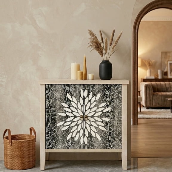 LFGUIZO 2-Door 1-Shelf Carved Modern Buffet Kitchen Storage Cabinet with Adjustable Shelves, Suitable for Dining Rooms, Living Rooms, Kitchens, and Studies