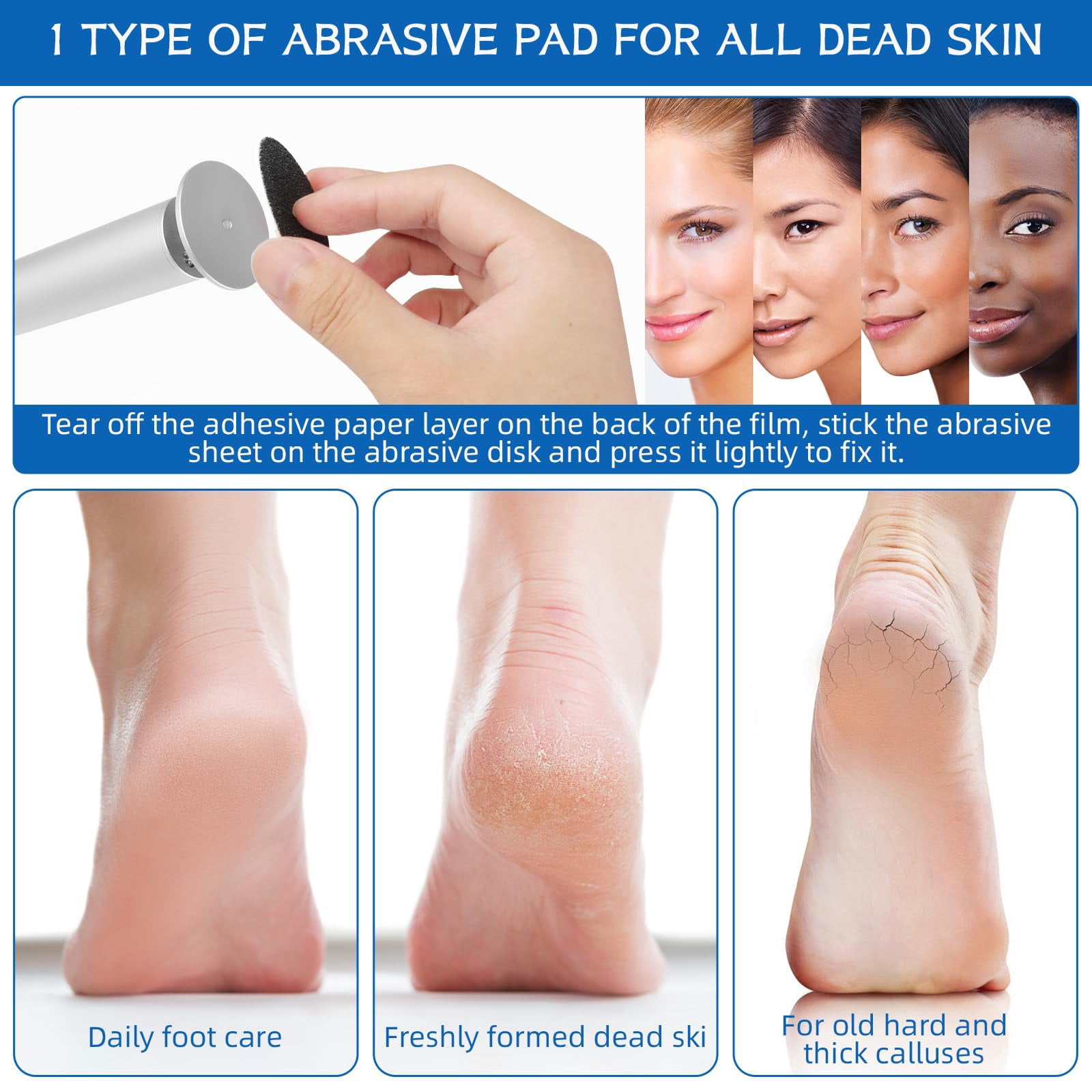 Electric Foot Filer-Electric Foot Callus Remover, Callus Remover for Feet,  Electric Foot Callus Remover, 60pcs Snding Discs Dead Cracked Skin Calluses for Men/Women (Silver)