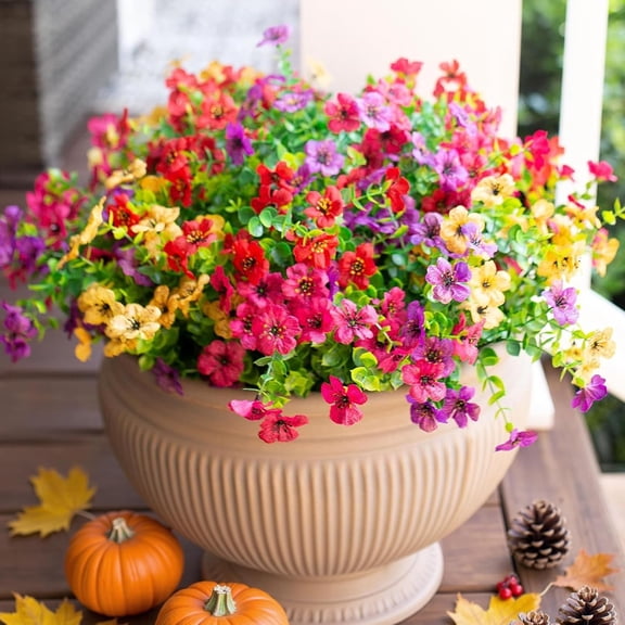 12 Bundles Artificial Flowers for Outdoor Indoor Home Garden Decorations, Silk Flower with Leaves Fake Plants Greenery Porch Patio Yard Decor