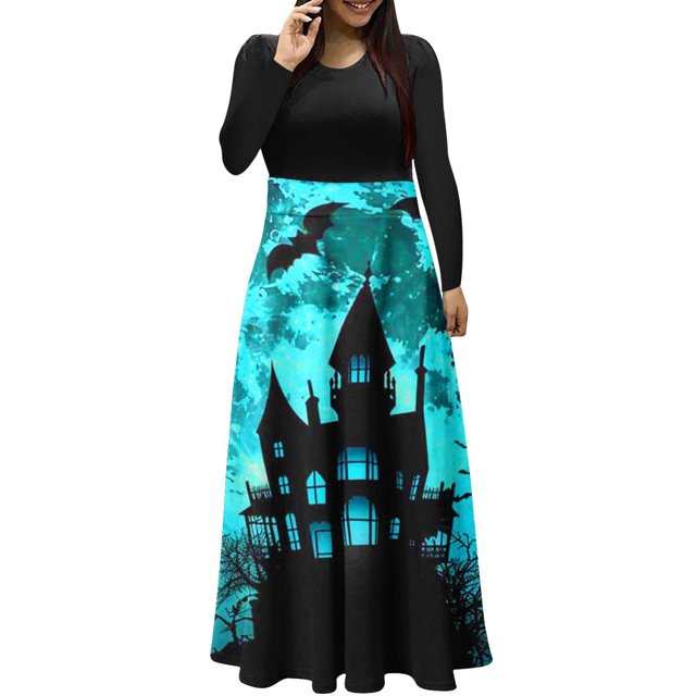 Long Sleeve Dress,3/4 Sleeve Dress for Women,Womens Fashion Printed Long Sleeve Round-Neck Pullover Patchwork Dress,Dress for Women Casual,Dress with Sleeves