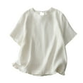 thumbnail image 2 of QUNYINEY Linen Tshirts Shirts for Women Short Sleeve White Casual Tops Loose Crew Neck Ruffle Hem Pullover Classic T-Shirt, 2 of 9