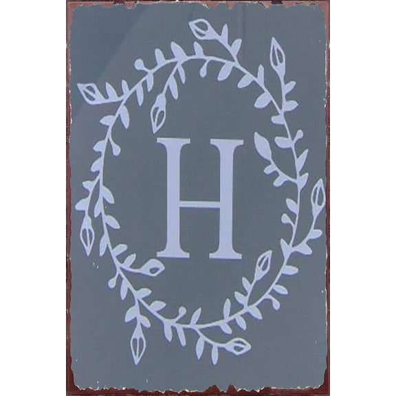5.5x8 Inch Initial Letter H Door Vintage Metal Sign,Spring Initial Wall Hanging,Modern Farmhouse,Vine Wreath For Nursery Classroom Living Room Bar Pub Farmhouse Bathroom Garden Yard Wall Decores
