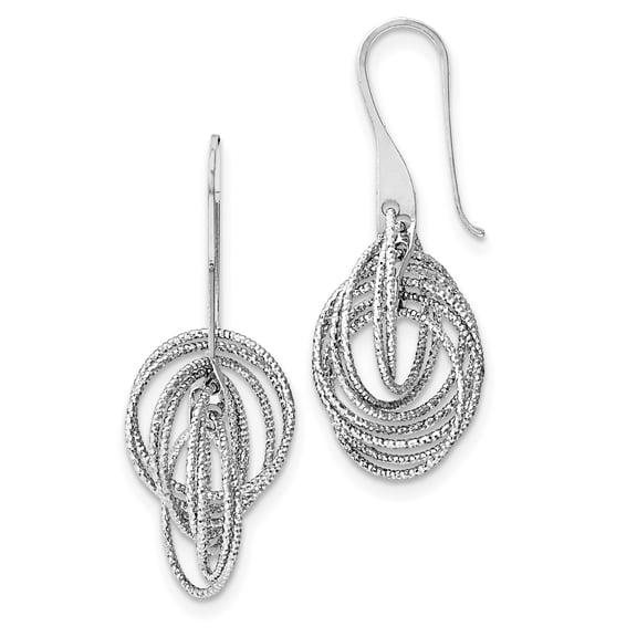 Primal Silver Sterling Silver Rhodium-plated Dangle Diamond-cut Circles Shepherd Hook Earrings