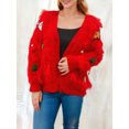 thumbnail image 3 of Suéter tipo cárdigan navideño para mujer, lindo, peludo, de manga larga, cuello en V, abotonado, abrigo de punto, ropa de abrigo clásica informal para invierno para mujer, 3 of 5