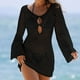 thumbnail image 3 of Vestido de playa de manga larga con escote en V y aberturas para mujer - Falda corta de protección solar para vacaciones, 3 of 7
