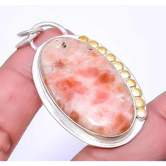 Golden Sunstone - Oregon Gemstone 925 Silver Plated Handmade Pendant 2.03" A38, Valentine's Day Gift, Birthday Gift, Beautiful Jewelry For Woman
