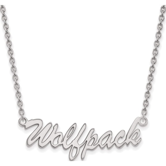 Sterling Silver S. Rh-P Logoart North Carolina State U Medium Pendant With Necklace (18 X 39) Made In United States ss069ncs-18