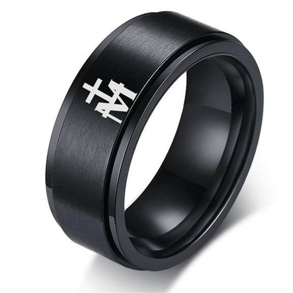 Virgin Maria Christ Jesus's Mother Cross Spinner Ring for Men Women, Religious Christian Wedding Band, Holy Mary Blessing Finger Ring for Protection, Size 12, Black