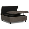 thumbnail image 3 of Harrison 40 inch Wide Transitional Large Square Coffee Table Storage Ottoman in Distressed Brown Vegan Leather, 3 of 12