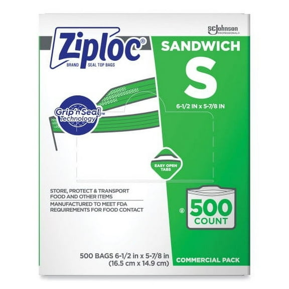 Ziploc Resealable Sandwich Bags, 6.5" x 6", Clear, 500/Box, Each