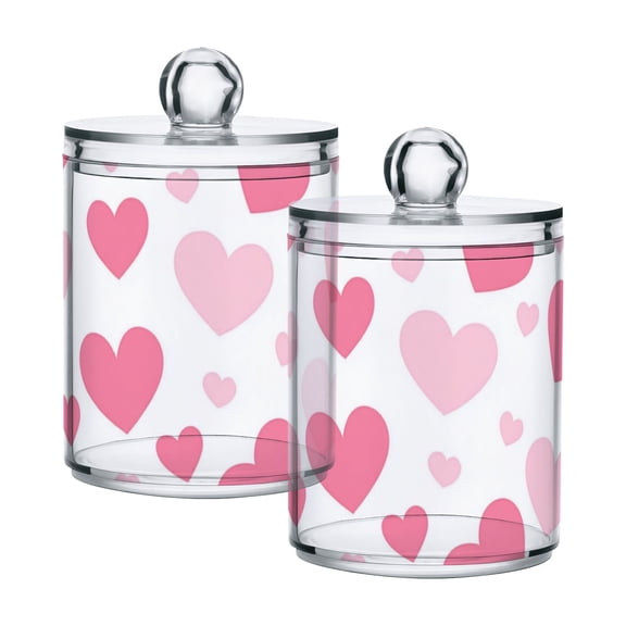 Pinkish Hearts Valentine Love Translucent Plastic Cans Storage Canisters with Lid Set of 2