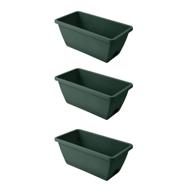BINGLI Window Box Planter, 1/3/6 Pack Plastic Vegetable Flower Planters Boxes 14 Inches Rectangular Flower Pots with Saucers for Indoor Outdoor Garden, Patio, Home Decor (Green)