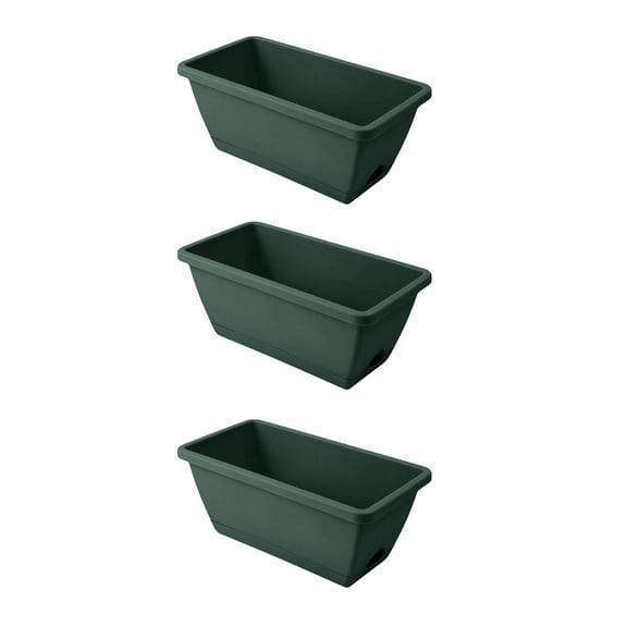 WMGHA Window Box Planter, Rectangle Planter Box with Drainage Holes and Trays Plastic Planters Flower Boxes Pots for Indoor Outdoor Plants Patio Garden Home Decor Porch Yard (14 Inch,Green)