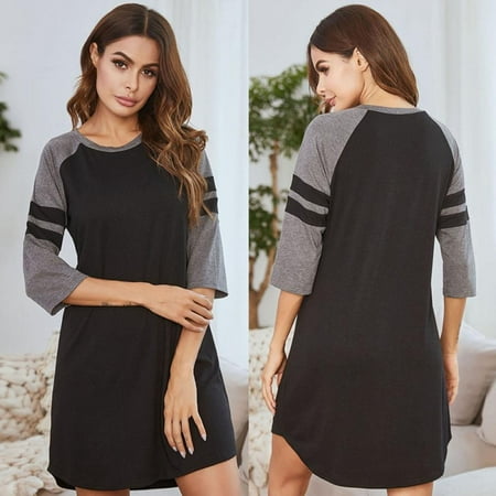 

Saient Nightgowns Short Sleeve Raglan Sleepshirts Casual O-Neck Nightshirt Lounge Dress Boyfriend Style Sleepwear for Women