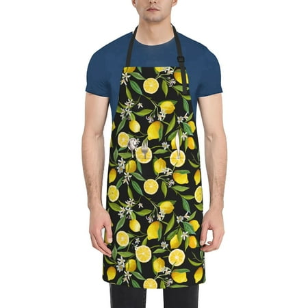 

Lukts Adjustable Apron with 2 Pockets Chef Cooking Kitchen Restaurant Aprons for Women Men-Lemon Fruits Flowers Leaves