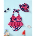 thumbnail image 2 of KIMI BEAR Newborn Baby Girls One-piece Swimsuits 3-6 Months Summer Bathing Suits Off the Shoulder Sleeveless Halter Bow Watermelon Beach Wear Holiday Rash Guard with Headband 2pcs Pink, 2 of 7