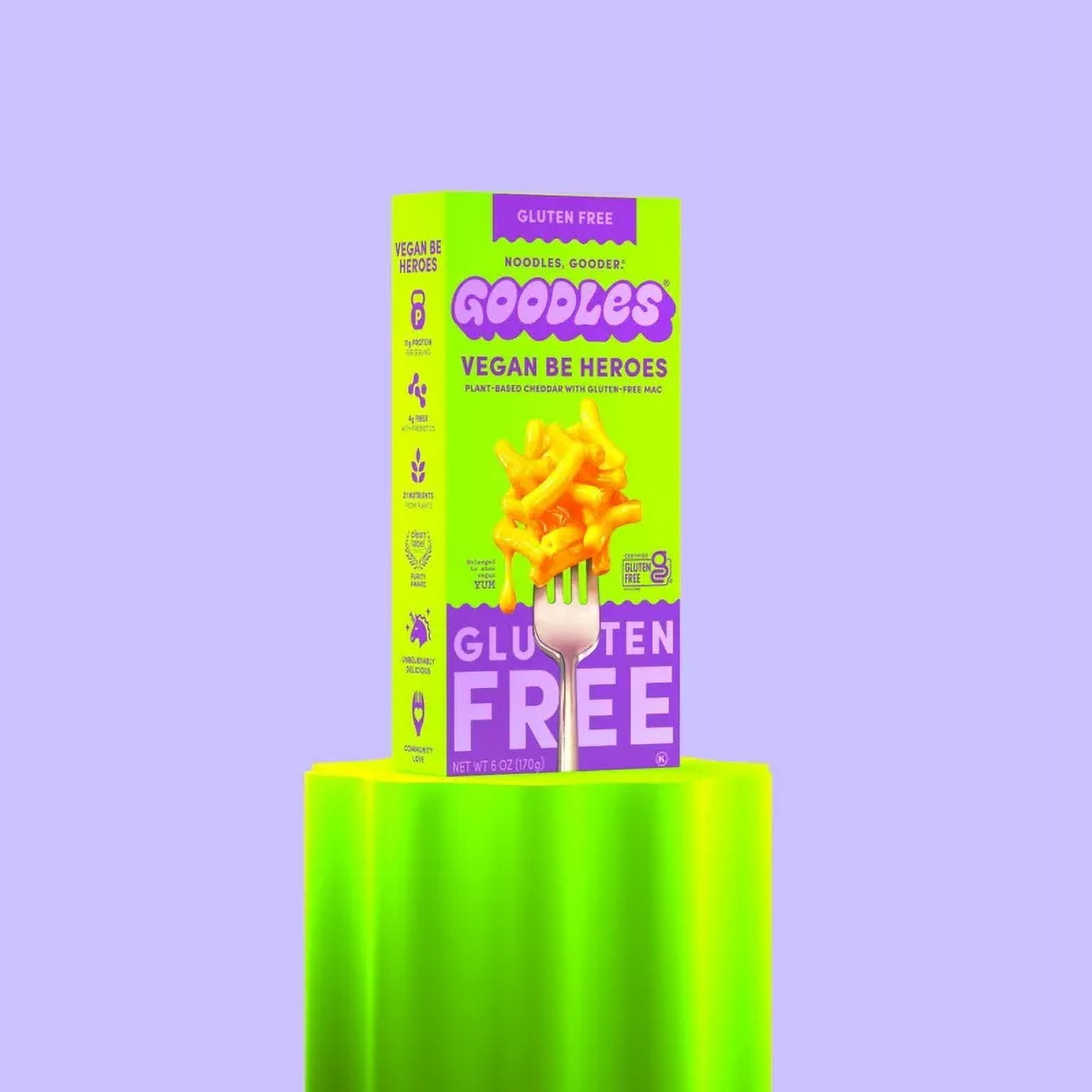 (3 pack) Goodles Vegan Be Heroes Plant-Based Cheddar with Gluten Free Macaroni and Cheese, Shelf Stable, 6oz
