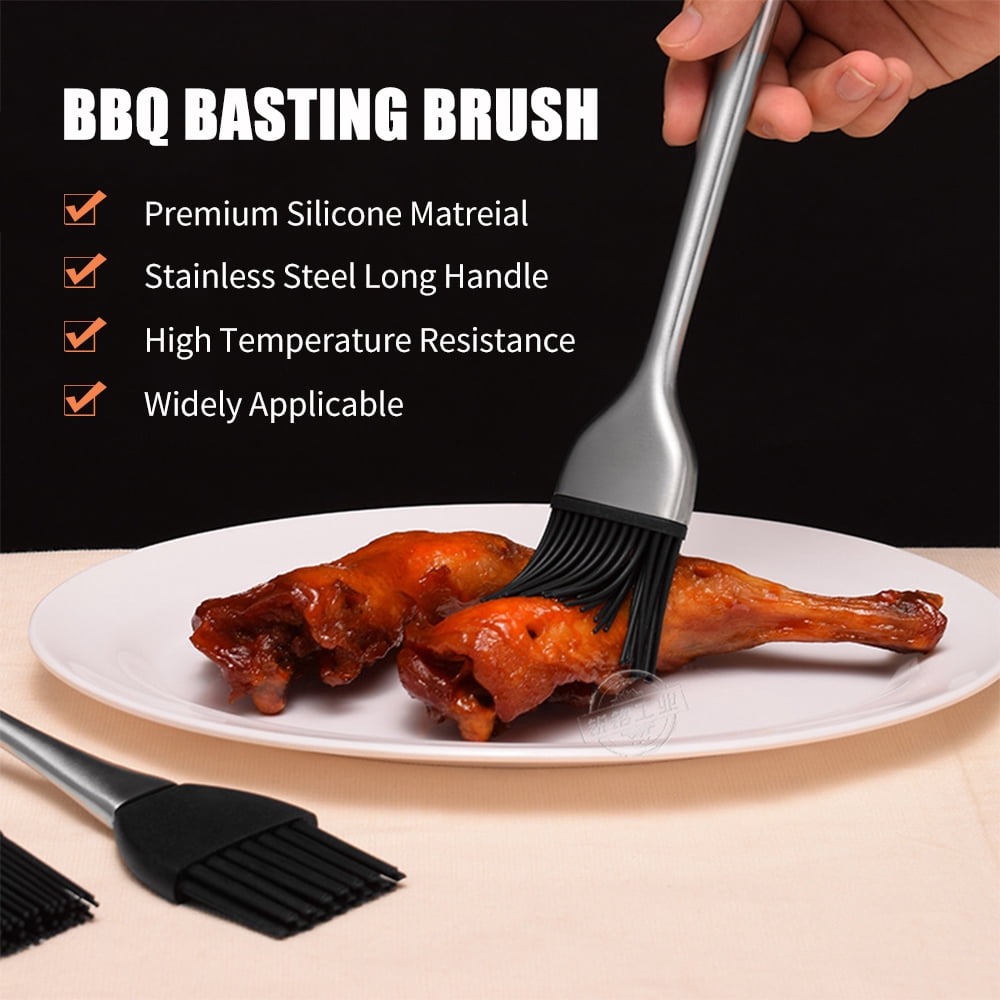 Pinceau à Badigeonner Silicone - Poignée Inox - Résiste à 230°C - Parfait Pour Barbecue, Pâtisserie, Cuisson