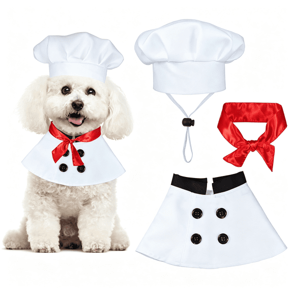 GASTROPOD Dog Halloween Costumes,Dog Chef Costume Chef Hat Clothes with Red Scarf Funny Holiday Clothes Outfit Halloween Costumes for Small Medium Large Dogs Pets(Small)