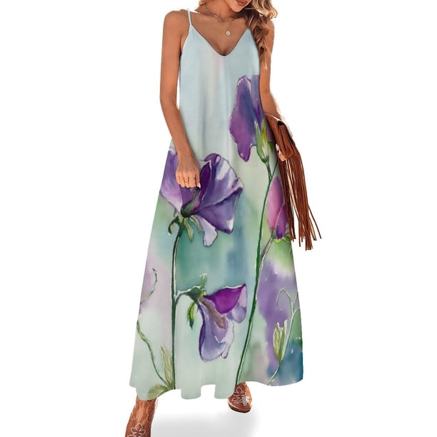 Vestido sin mangas con pintura de acuarela de guisante de olor Vestidos de mujer Vestidos de mujer Ropa de mujer de verano vestido de cumpleaños