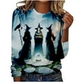 thumbnail image 2 of Uootdi Halloween Long Sleeve Sweatshirt for Woman Cute Witch Moon Pumpkin Print Graphic Pullover Tops Ugly Black Gift Cat Ghost L, 2 of 4