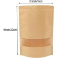 thumbnail image 2 of HSHDLDF 100 Pcs Sacs en Papier Kraft avec Fenêtre Pochettes Autoportantes Sacs, Sacs de Rangement pour Aliments à Fermeture Éclair pour Emballer des Produits, Réutilisables, Refermables (Brun, 6.3x9 inch), 2 of 7