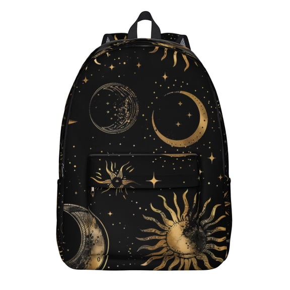 Dark Gothic Star Backpack, Durable School Bag with Solar Eclipse, Moon, and Cosmic Elements Pattern