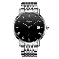 GUANQIN Men Calendar Date Analog Automatic Self Winding Mechanical Vintage Wrist Watch with Stainless Steel Band Waterproof Sapphire Mirror Business Clock Man