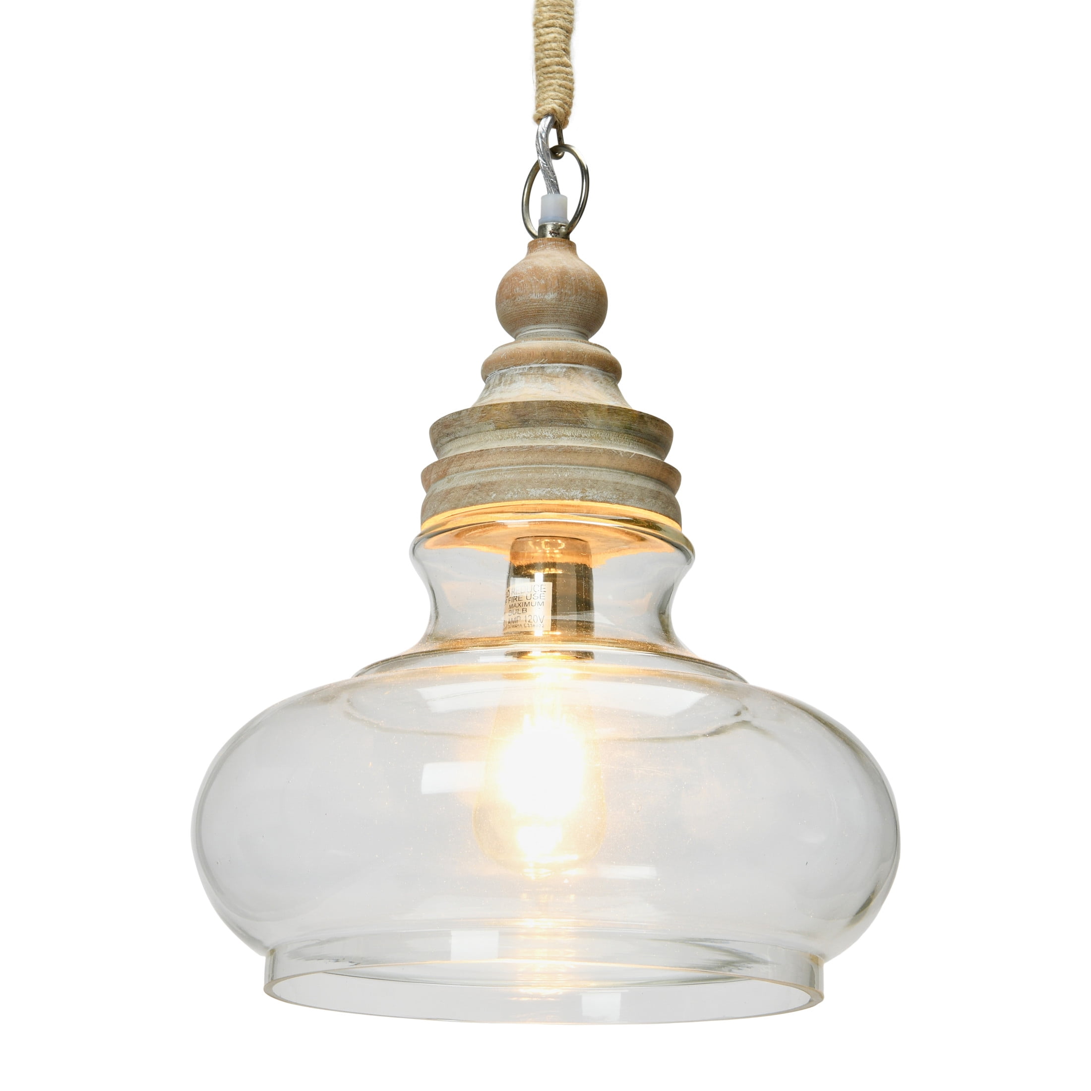 Creative Co-Op Distressed Mango Wood Ceiling Light, Cream and Natural