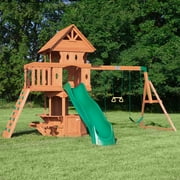 Backyard Discovery Woodland Cedar Wood Swing Set, Slide, Clubhouse, Rock Wall, Snack Bar
