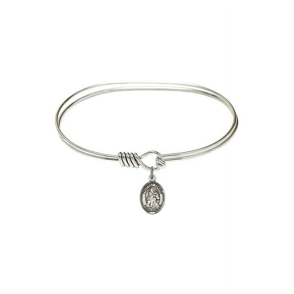 7 inch Oval Eye Hook Bangle Bracelet w/ St. Isaiah in Sterling Silver