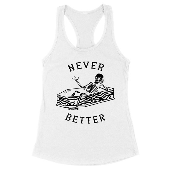 Never Better Skeleton Tank Top Fitted Racerback Women's Large White