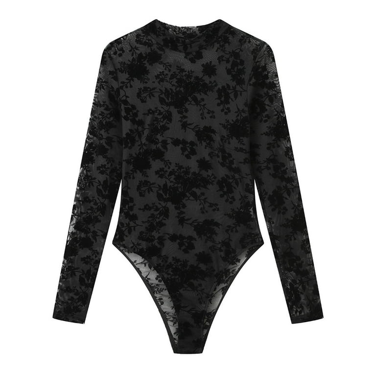 Touch Of Perfection Long Sleeve Lace Bodysuit (Black) · NanaMacs