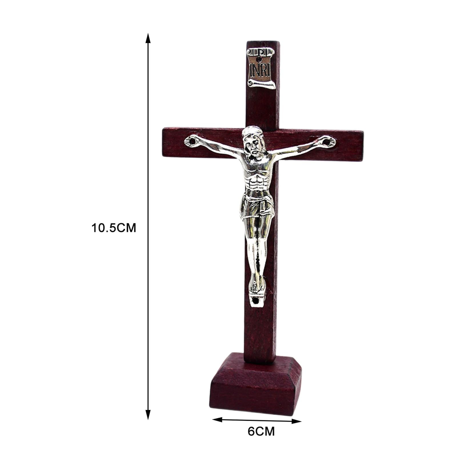 Wood Cross Crucifix jesus Statue Ornament for Shelf Decor Gifts