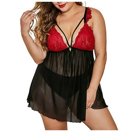 

wendunide lingerie for women Women Plus Size Eyelash Lace Ruffled Lace Mesh High Neck Lingerie Bra & Brief Sets Black XXL