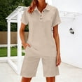 thumbnail image 2 of Tanghaowl Short Sets for Women, Women Casual Summer Shorts Suit Two Piece Outfit With Comfortable Top And Stylish Bottoms Beige M, 2 of 5