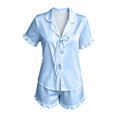 thumbnail image 4 of MEZZALL Women's Solid Color Pajama Set Short Sleeve Button Down Tops Sleepwear with Ruffled Shorts Two Piece Loungewear Summer Nightwear Versatile Pjs, 4 of 4