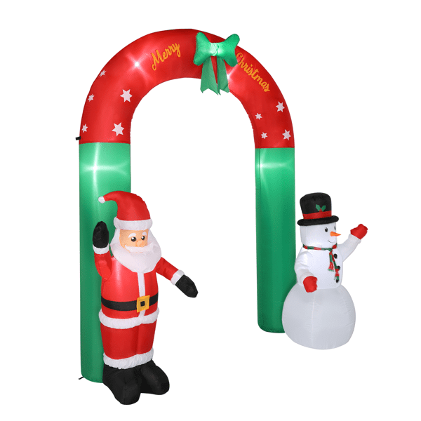 Alvantor 8 ft Santa and Snowman Christmas Inflatable Archway with 7 LED Lights, Multicolor
