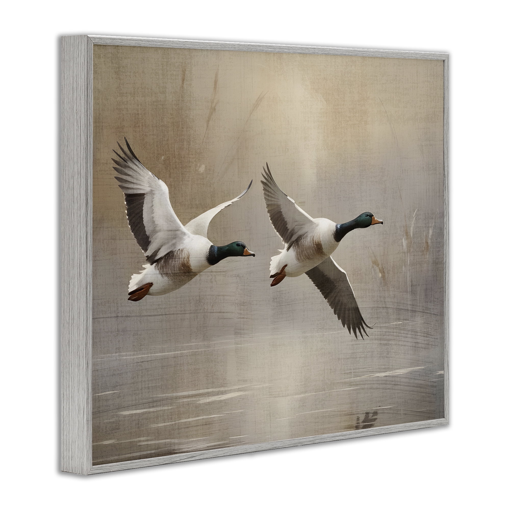 Stupell Industries Mallard Ducks over Pond Gray Framed Giclee Art, design by Susan Arnot