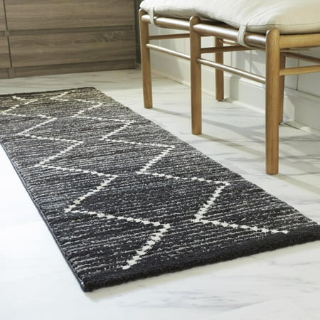 Balta US  Inc Oscar Modern Geometric Chevron Area Rug Black 2  x 7  Runner 6  Runner  8  Runner Silver  Black  Off-White