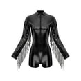 thumbnail image 2 of Zaldita Women's Metallic Tassel Bodysuit Shiny Glitter Fringe Hem Dance Jumpsuit Sequin Fringe Y2K Catsuit Black 3XL, 2 of 4