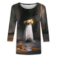 thumbnail image 3 of Plus Size Graphic Tops Womens Halloween Outfits 3/4 Sleeve Funny Holiday Crew Neck Tshirt Pullover Dark Gray 3XL, 3 of 5