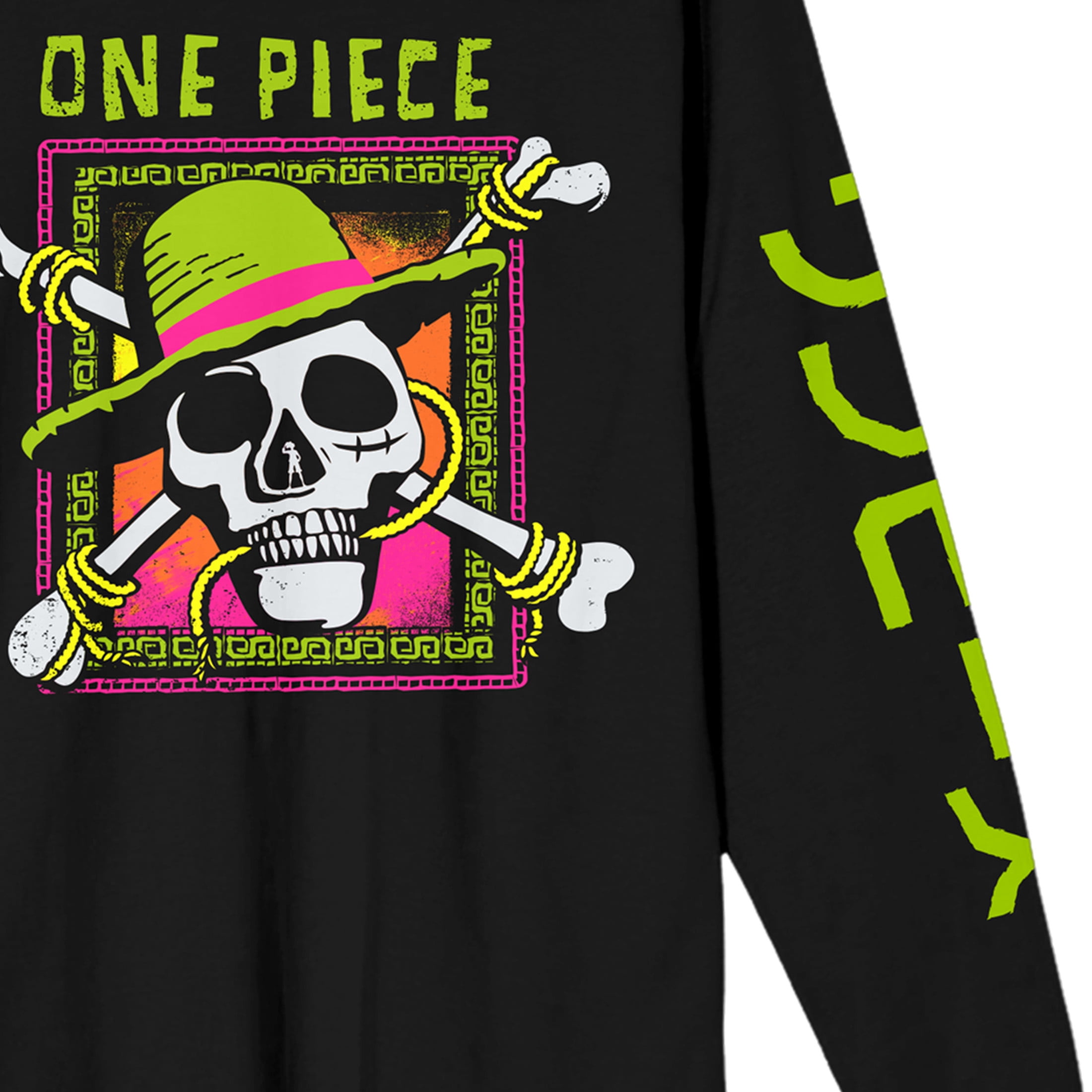 One Piece Neon Skull Adult Black Long Sleeve Tee-Large