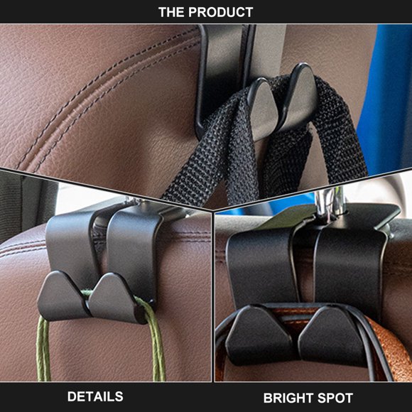 FONDOTIN 4Pcs Car Storage Hooks Black ABS Double Hooks for Backseat Bags Purses and Groceries