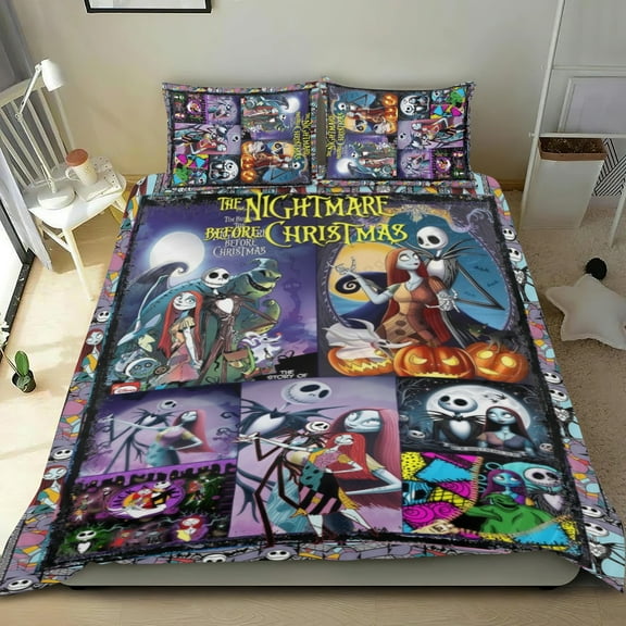 3 Piece Bedding Set For The Nightmare Before Christmas Comforter Cover Set Cute Duvet Cover Sets Super Soft Teens Bedding Set Kids Bedroom Gifts，1 Duvet Cover with 2 Pillowcases Twin