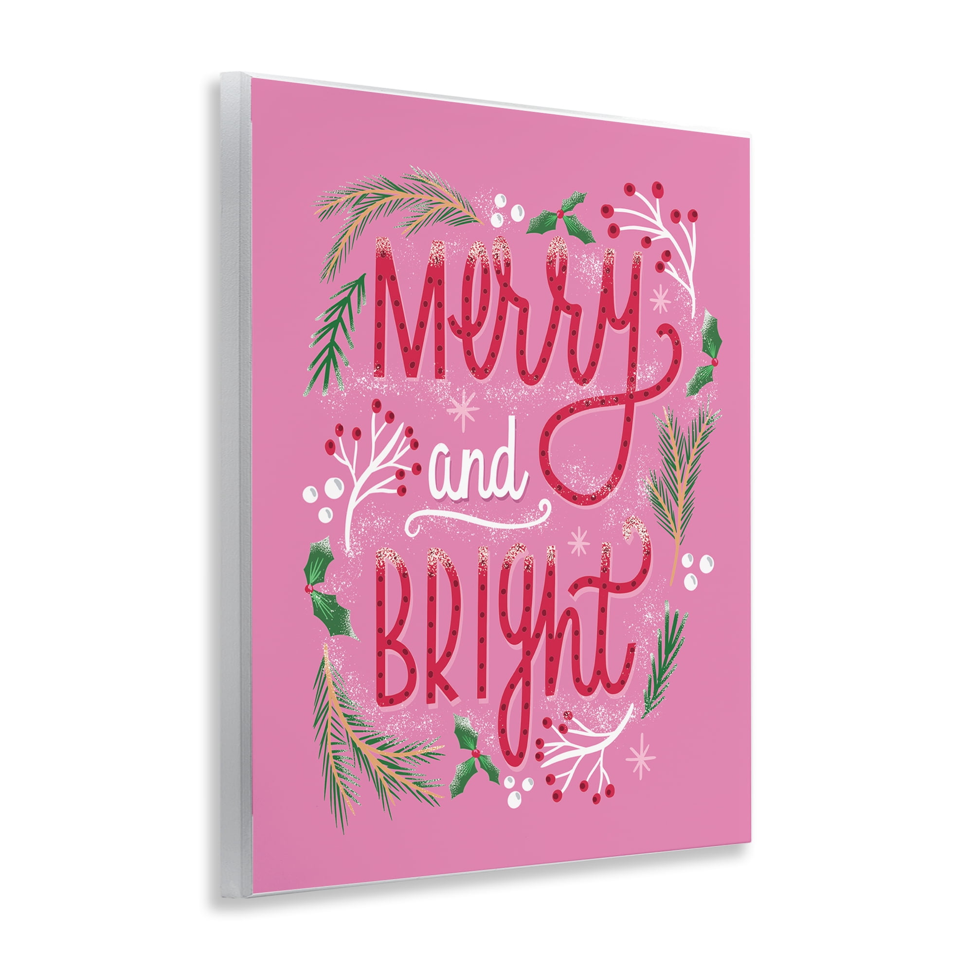 Stupell Industries Merry and Bright Pink Pine Holiday Painting Unframed Art Prints Wall Art, 11 x 14